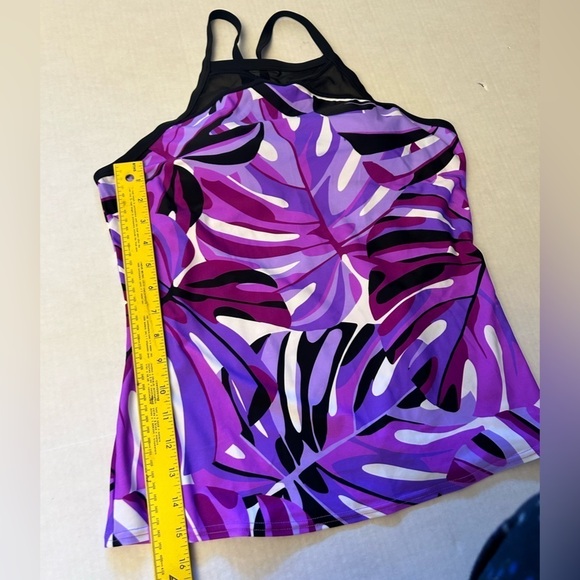 Gerry Weber razor back tankini swim top in multi purple & black Sz-XL. W15 - Picture 6 of 8